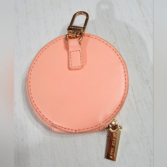 Anne Klein Peach Monogram Round Change Coin Purse Pouch - Picture 4 of 8